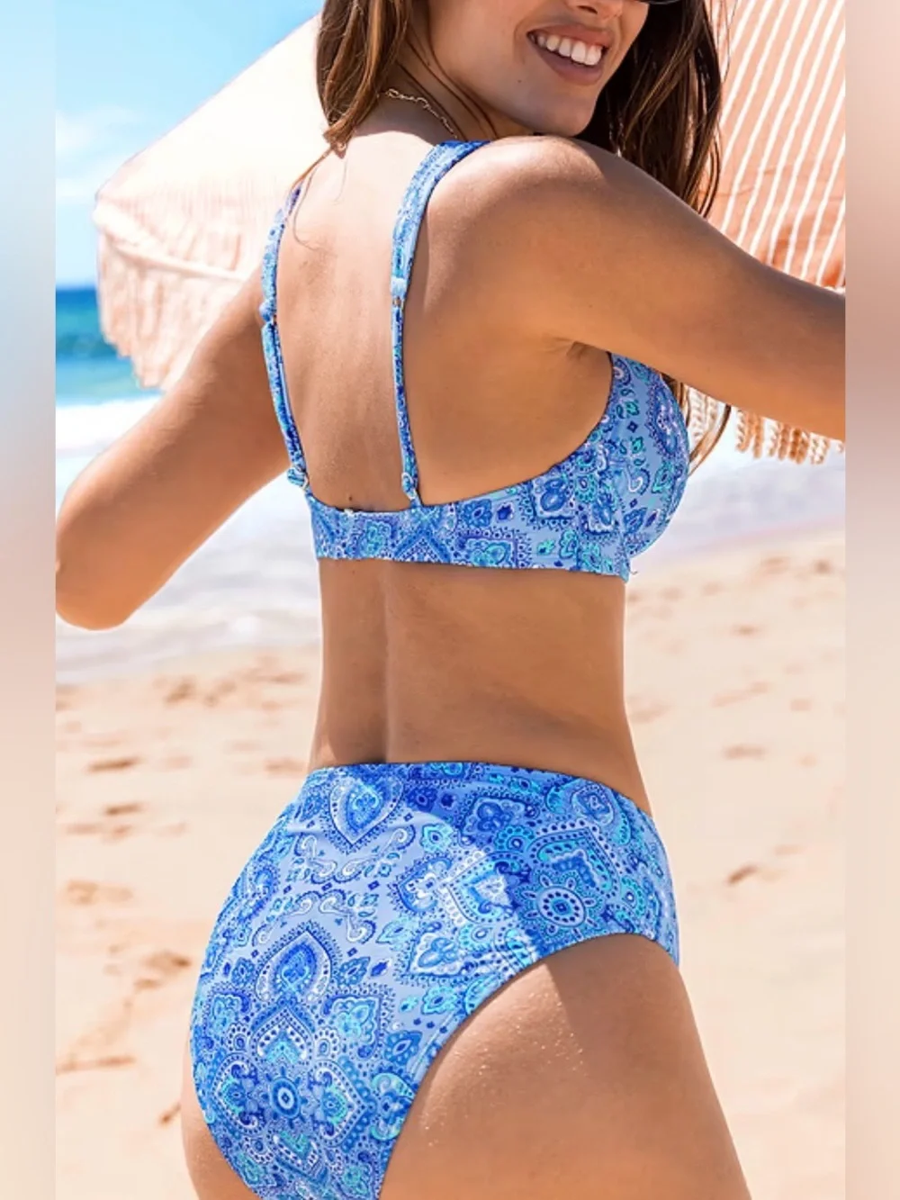 Cupshe Bright Blue Paisley Bikini Set - Picture 3 of 12